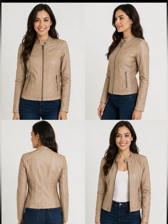 Sebby Jackets & Blazers - Sebby Collection Faux Leather Moto Jacket Light Taupe Stretch Side Panels Large